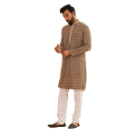 Men's Cotton Gold Embroidered Sequinned Kurta With white churidar Pyjama