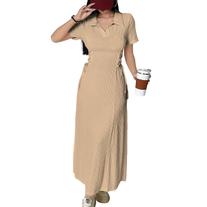 Side-Tie Waist Long Casual Maxi Women Dress Outfit