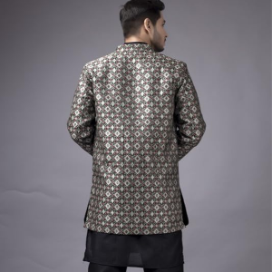 Men's Woven Printed Cotton Jacuqard Kurta Pajama Jacket