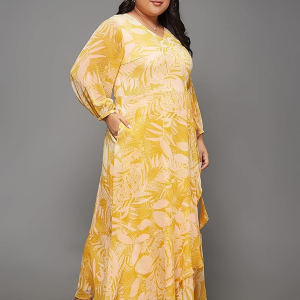 Women's V-Neck Three-Quarter Sleeve Floral Wrap Chiffon Midi Dress