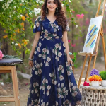 Women's Dress | Flare Straight, Maxi Gown | Ankle Length | Short Sleeves